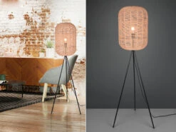 MeineWunschleuchte Geflochtene Tripod LED Stehlampe Korbleuchte Mit Sisal Lampenschirm