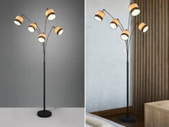 Reality Leuchten Große Bogenleuchte BOLZANO 5-flammig Lampenschirme In Holzoptik, Höhe 200cm