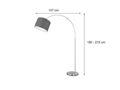 Trio Leuchten Große Bogenleuchte HOTEL Stoff Lampenschirm Grau, Höhe 150-215cm -Bestes Beleuchtungs Geschäft grosse bogenleuchte hotel stoff lampenschirm grau 1 3