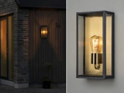 Konstsmide Große LED Außenwandlaterne Schwarz-Messing Mit Klarglas, Höhe 40cm