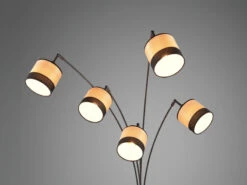 MeineWunschleuchte Große LED Bogenleuchte 5-flammig Lampenschirme In Holzoptik, Höhe 200cm -Bestes Beleuchtungs Geschäft grosse led bogenleuchte 5 flammig lampenschirme in 5