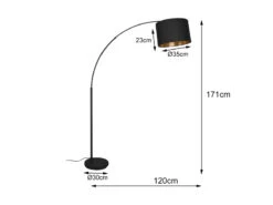 MeineWunschleuchte Große LED Bogenleuchte Mit Stoffschirm Schwarz Innen Gold - Höhe 171cm -Bestes Beleuchtungs Geschäft grosse led bogenleuchte mit stoffschirm schwarz in 3