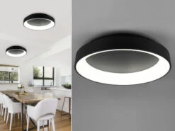 Trio Leuchten Große LED Deckenleuchte GIRONA Schwarz Ø 60 Cm Mit Fernbedienung & Dimmer