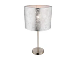 Globo Große LED Tischlampe Mit Stoff Lampenschirm Silberfarbig, Höhe 50cm -Bestes Beleuchtungs Geschäft grosse led tischlampe mit stoff lampenschirm silbe 2