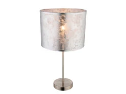 Globo Große LED Tischlampe Mit Stoff Lampenschirm Silberfarbig, Höhe 50cm