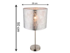 Globo Große LED Tischlampe Mit Stoff Lampenschirm Silberfarbig, Höhe 50cm -Bestes Beleuchtungs Geschäft grosse led tischlampe mit stoff lampenschirm silbe 3