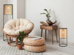 MeineWunschleuchte Große LED Tischleuchte Mit Geflecht In Rattan Optik 56cm - Hocker / Bodenlampe -Bestes Beleuchtungs Geschäft grosse led tischleuchte mit geflecht in rattan opt 7