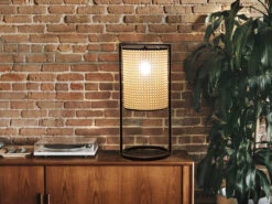 MeineWunschleuchte Große LED Tischleuchte Mit Geflecht In Rattan Optik 56cm - Hocker / Bodenlampe -Bestes Beleuchtungs Geschäft grosse led tischleuchte mit geflecht in rattan opt 8