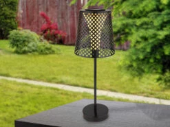 Globo Große Solar Tischleuchte, Metall Schwarz Mit Musterstanzungen Höhe 50cm