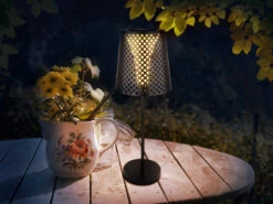 Globo Große Solar Tischleuchte, Metall Schwarz Mit Musterstanzungen Höhe 50cm -Bestes Beleuchtungs Geschäft grosse solar tischleuchte metall schwarz mit muste 5