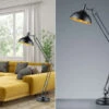 Reality Leuchten Große Stehlampe SALVADOR Metall Schwarz/Gold Höhe 180 Cm