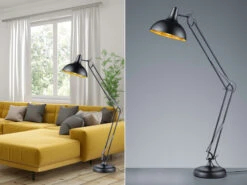 Reality Leuchten Große Stehlampe SALVADOR Metall Schwarz/Gold Höhe 180 Cm