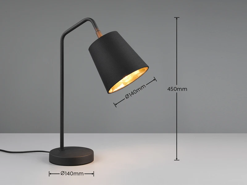 MeineWunschleuchte Große Tischleuchte Spot Schwenkbar, Metall & Stoffschirm Schwarz/Gold, Höhe 45cm 13 MeineWunschleuchte Große Tischleuchte Spot Schwenkbar, Metall & Stoffschirm Schwarz/Gold, Höhe 45cm – Bild 11