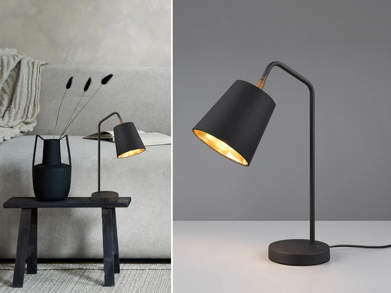 MeineWunschleuchte Große Tischleuchte Spot Schwenkbar, Metall & Stoffschirm Schwarz/Gold, Höhe 45cm 3 MeineWunschleuchte Große Tischleuchte Spot Schwenkbar, Metall & Stoffschirm Schwarz/Gold, Höhe 45cm