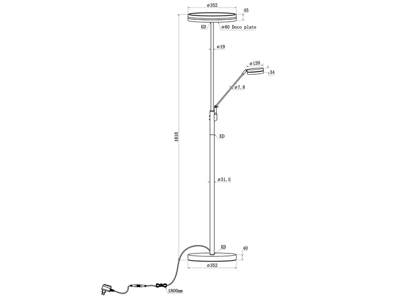 Trio Leuchten Großer LED Deckenfluter FRANKLIN Mit Lesearm, Höhe 181cm, Anthrazit 12 Trio Leuchten Großer LED Deckenfluter FRANKLIN Mit Lesearm, Höhe 181cm, Anthrazit – Bild 10