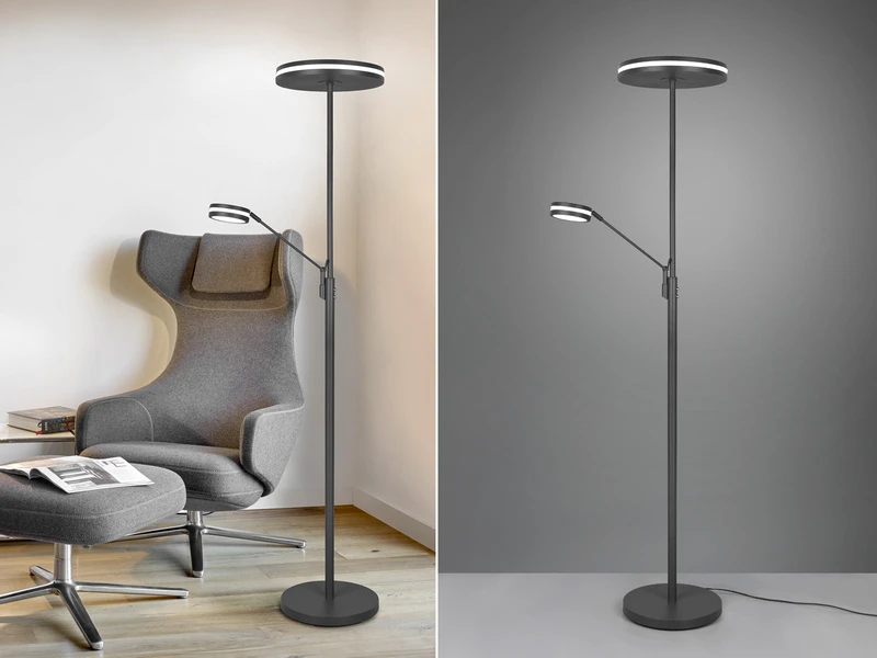 Trio Leuchten Großer LED Deckenfluter FRANKLIN Mit Lesearm, Höhe 181cm, Anthrazit 3 Trio Leuchten Großer LED Deckenfluter FRANKLIN Mit Lesearm, Höhe 181cm, Anthrazit