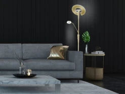 Trio Leuchten Großer LED Deckenfluter QUEBEC Schwenkbar Mit Lesearm, Höhe 180cm, Messing -Bestes Beleuchtungs Geschäft grosser led deckenfluter quebec schwenkbar mit les 15