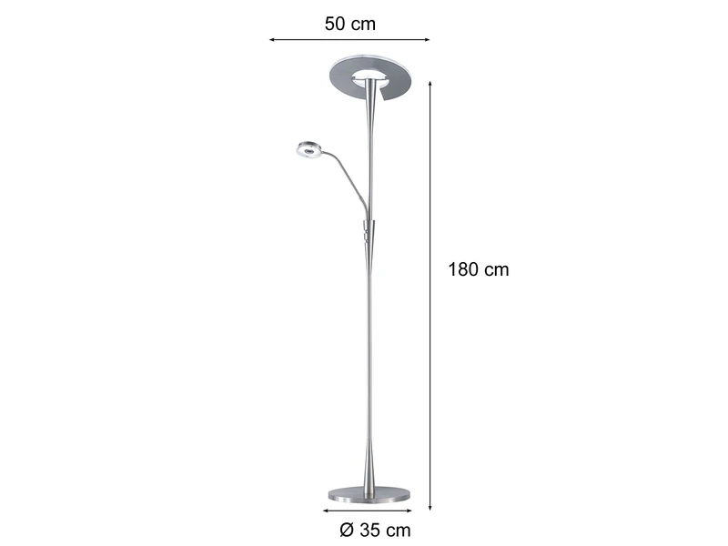 Trio Leuchten Großer LED Deckenfluter QUEBEC Schwenkbar Mit Lesearm, Höhe 180cm, Silber Matt 6 Trio Leuchten Großer LED Deckenfluter QUEBEC Schwenkbar Mit Lesearm, Höhe 180cm, Silber Matt – Bild 4