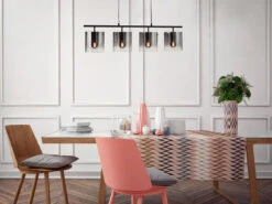 MeineWunschleuchte Hängelampe 4 Flammig Schwarz Mit Rauchglas & LED Dimmbar - 112cm Lang