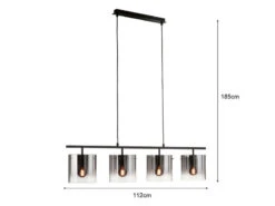 MeineWunschleuchte Hängelampe 4 Flammig Schwarz Mit Rauchglas & LED Dimmbar - 112cm Lang -Bestes Beleuchtungs Geschäft haengelampe 4 flammig schwarz mit rauchglas led di 3