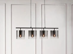 MeineWunschleuchte Hängelampe 4 Flammig Schwarz Mit Rauchglas & LED Dimmbar - 112cm Lang -Bestes Beleuchtungs Geschäft haengelampe 4 flammig schwarz mit rauchglas led di 4
