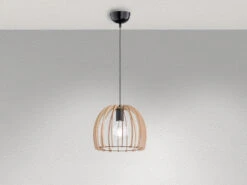 Reality Leuchten Hängeleuchte WOOD Mit Lampenschirm Aus Naturholz Lamellen, Ø30cm -Bestes Beleuchtungs Geschäft haengeleuchte wood mit lampenschirm aus naturholz 1 2