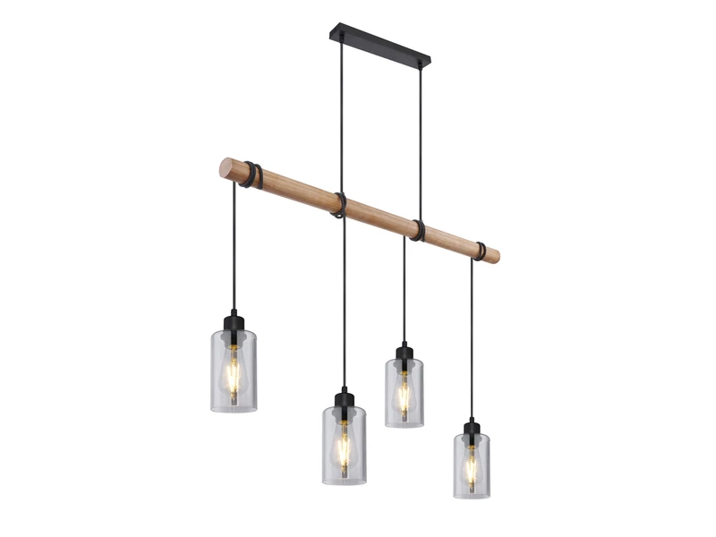 Globo Holzbalken Pendelleuchte HADERA Mit 4 Rauchglas Lampenschirmen 4 Globo Holzbalken Pendelleuchte HADERA Mit 4 Rauchglas Lampenschirmen – Bild 2