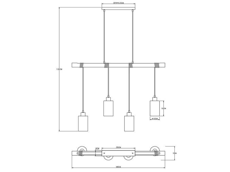 Globo Holzbalken Pendelleuchte HADERA Mit 4 Rauchglas Lampenschirmen 6 Globo Holzbalken Pendelleuchte HADERA Mit 4 Rauchglas Lampenschirmen – Bild 4