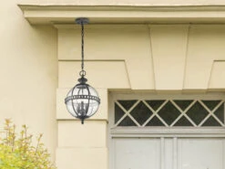 KICHLER Jugendstil Pendelleuchte HALLERON Für Innen & Außen, Anthrazit Ø30,5cm