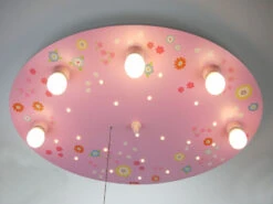 Niermann Kinder Deckenleuchte Mit Vielen Bunten Blumen Zugschalter Für LED-Schlummerlicht
