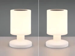 MeineWunschleuchte Kleine Akku Tischleuchte 2er SET Weiß, Solar & USB Aufladbar,Höhe 20cm -Bestes Beleuchtungs Geschäft kleine akku tischleuchte 2er set weiss solar usb a 2