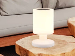 Reality Leuchten Kleine Akku Tischleuchte SILVA Weiß, Solar & USB Aufladbar,Höhe 20cm