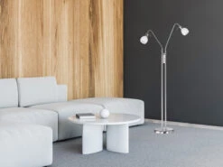 MeineWunschleuchte Kleine LED Stehleuchte, 2 Flexarm Leselampen, Silber Mit Glasschirm, Höhe 125cm -Bestes Beleuchtungs Geschäft kleine led stehleuchte 2 flexarm leselampen silber 3