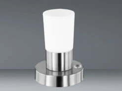 Trio Leuchten Kleine LED Tischleuchte Dimmbar, Silber Matt Mit Opalglas Weiß, Höhe 15cm
