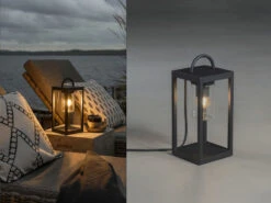 MeineWunschleuchte Kleine LED Tischleuchte Schwarz Aus Stahl Mit Klarglas, Höhe 33cm