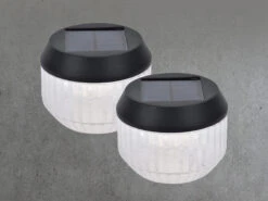 Lutec Kleine Solar Tischleuchte DIVA 2er SET Geriffeltes Glas, Ø11cm Höhe 8cm -Bestes Beleuchtungs Geschäft kleine solar tischleuchte diva 2er set geriffeltes 2