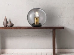 Fischer & Honsel Kleine Tischlampe DINI Rauchglas Schwarz Mit Messing - Kugel Ø 20cm -Bestes Beleuchtungs Geschäft kleine tischlampe dini rauchglas schwarz mit messi 5