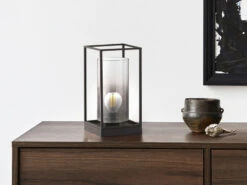 MeineWunschleuchte Kleine Tischlampe Schwarz Mit Rauchglas & LED Dimmbar - Höhe 30cm