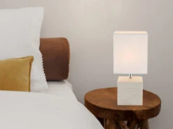 Globo Kleine Tischleuchte GERI Eckig Mit Keramikfuß Und Stoffschirm, Weiß