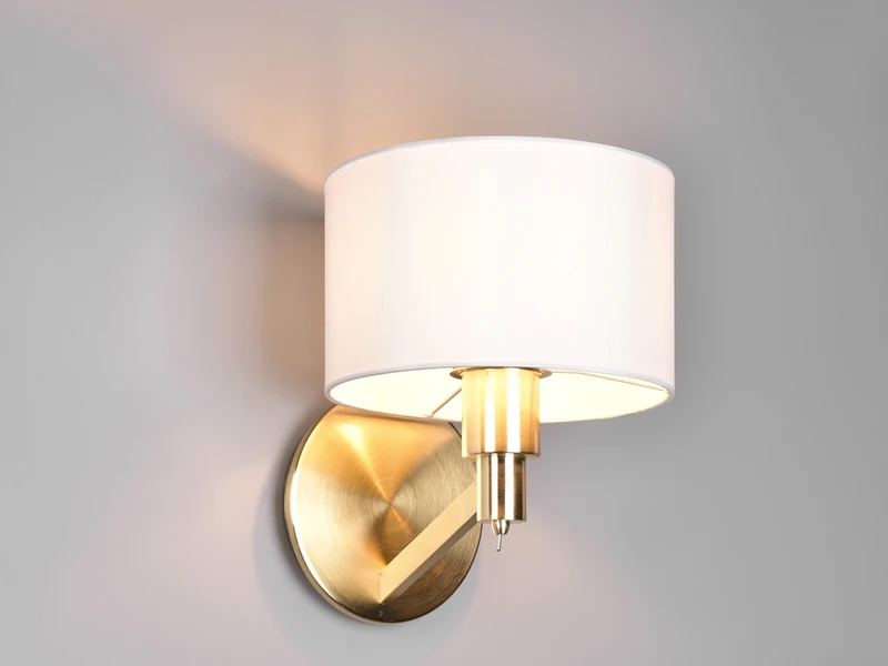 Trio Leuchten Kleine Wandleuchte CASSIO Messing Matt Mit Schalter & Stoffschirm Weiß 5 Trio Leuchten Kleine Wandleuchte CASSIO Messing Matt Mit Schalter & Stoffschirm Weiß – Bild 3