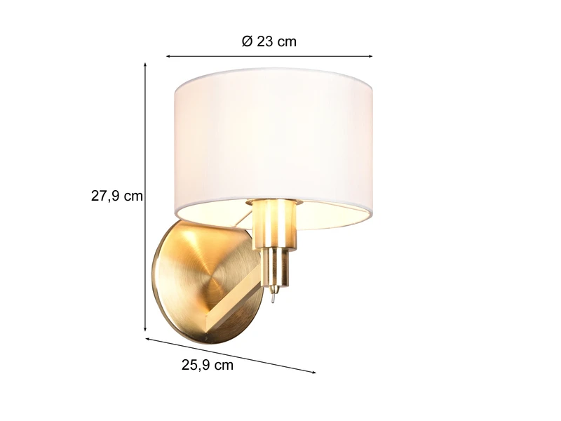 Trio Leuchten Kleine Wandleuchte CASSIO Messing Matt Mit Schalter & Stoffschirm Weiß 6 Trio Leuchten Kleine Wandleuchte CASSIO Messing Matt Mit Schalter & Stoffschirm Weiß – Bild 4