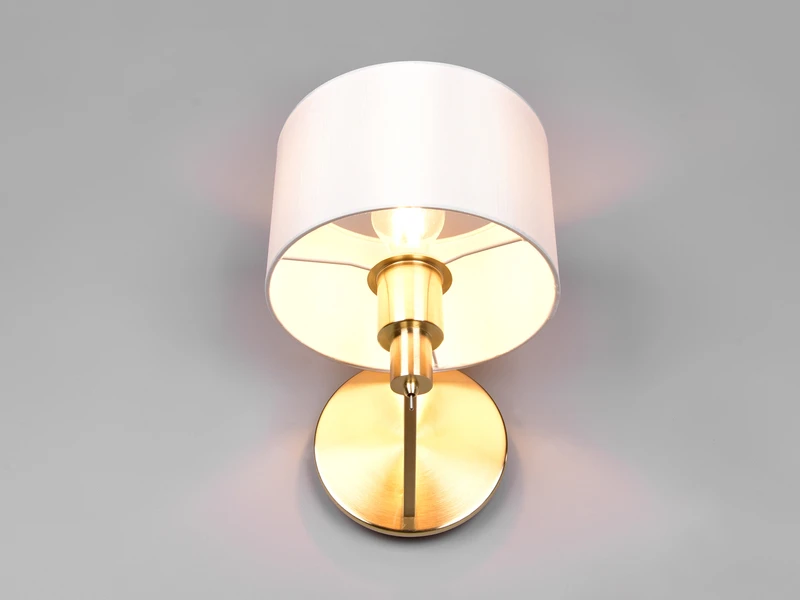 Trio Leuchten Kleine Wandleuchte CASSIO Messing Matt Mit Schalter & Stoffschirm Weiß 7 Trio Leuchten Kleine Wandleuchte CASSIO Messing Matt Mit Schalter & Stoffschirm Weiß – Bild 5