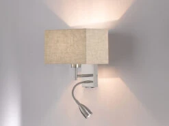 Fischer & Honsel Kleine Wandleuchte DREAM Mit Stoffschirm Beige Eckig & LED Leselampe