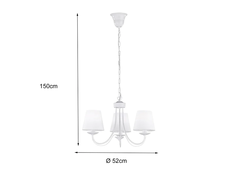 Trio Leuchten Kronleuchter CORTEZ 3 Flammig Mit Stoffschirmen In Weiß Ø 52cm 6 Trio Leuchten Kronleuchter CORTEZ 3 Flammig Mit Stoffschirmen In Weiß Ø 52cm – Bild 4