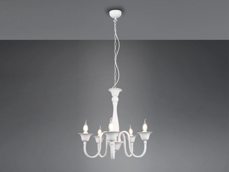 Trio Leuchten Kronleuchter ELSA Im Landhausstil, 5-flammig Stehend, Weiß 3 Trio Leuchten Kronleuchter ELSA Im Landhausstil, 5-flammig Stehend, Weiß