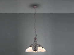 MeineWunschleuchte Kronleuchter Landhaus 5-flammig Mit LED Dimmbar, Rostoptik & Lampenschirme Glas -Bestes Beleuchtungs Geschäft kronleuchter landhaus 5 flammig mit led dimmbar ro 2