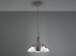 MeineWunschleuchte Kronleuchter Landhaus 5-flammig Mit LED Dimmbar, Rostoptik & Lampenschirme Glas -Bestes Beleuchtungs Geschäft kronleuchter landhaus 5 flammig mit led dimmbar ro 5