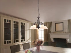 MeineWunschleuchte Kronleuchter Landhaus 5-flammig Mit LED Dimmbar, Rostoptik & Lampenschirme Glas -Bestes Beleuchtungs Geschäft kronleuchter landhaus 5 flammig mit led dimmbar ro 8