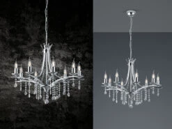 Trio Leuchten Kronleuchter Lüster LUCERNA Silber Mit Kristallbehang, 8-flammig Ø 68cm