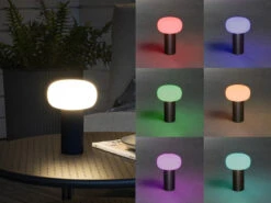 Konstsmide LED Akku Outdoor Tischleuchte ANTIBES Mit RGB Farbwechsel, Schwarz Höhe 19cm
